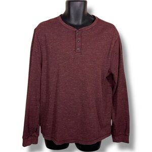 Large George Mens Burgundy Cotton Blend Long Sleeve Shirt Henley Button Neckline